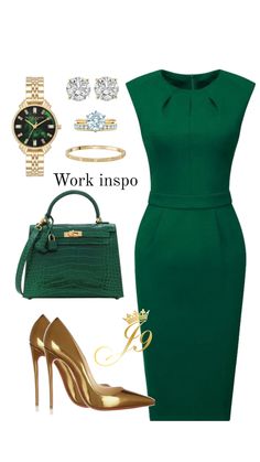 Work inspo Green Work Dress, Cute Office Outfits, New Look Fashion, Glam Outfit, Effortlessly Chic Outfits, Work Dress, Casual Chic Outfit