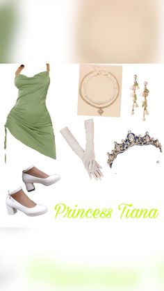 the princess tiara is on display with other items including gloves, bracelets and necklaces