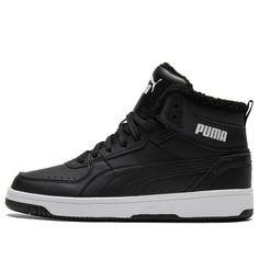 Puma Rebound Joy Fur Sneakers/Shoes Mid-top Winter Sports Sneakers, Winter Sports Mid-top Sneakers, Winter Sports High-top Lace-up Sneakers, Black High-top Sneakers For Winter Outdoor Activities, Black Mid-top Winter Sneakers, Black Mid-top Sneakers For Winter, Urban Black High-top Sneakers For Winter, Fur Sneakers, Black Sneakers