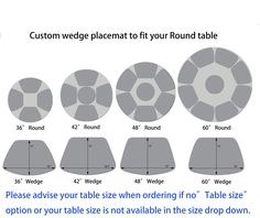 the measurements and sizes of round tablecloths are shown in three different colors, including gray