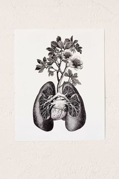 an illustration of the lungs with flowers growing out of them on a white paper background