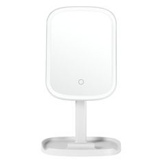 an image of a white mirror on a stand that is in front of a white background