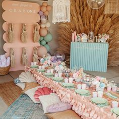 a table set up for a baby shower party