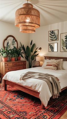 Bohemian Bedroom Decor Idea Greenery Room Decor Bedroom Boho, Cozy Bedroom White Walls, Boho Bedroom Orange, Mixing Wood Tones Bedroom, Southwest Boho Bedroom, White Boho Bedroom, Desert Boho Decor, Boho Minimalist Bedroom, Cozy Textiles