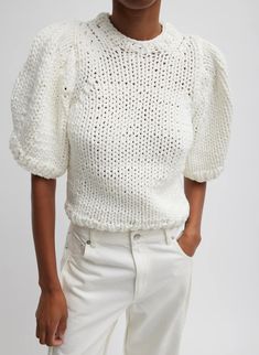 Deluxe Tube Yarn Sweater Mini Puff Pullover – Tibi Official Short Sweatshirt, Spring Denim, Yarn Sweater, Heel Accessories, Sweatshirt Short Sleeve, Carpenter Jeans, Denim Flares, Sweater Skirt, White Denim