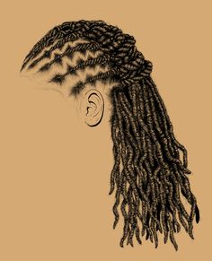 a drawing of a woman's head with dreadlocks on her hair and an ear ring