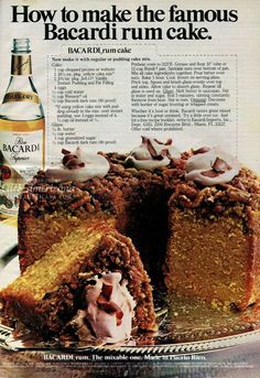 an advertisement for bacardi cake with a slice cut out