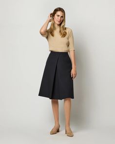 Preston Skirt in Ink Tropical Wool | Shop Ann Mashburn School Uniform Skirts, Uniform Skirt, Ann Mashburn, Real Star, Wool Shop, Buckle Shoes, Liberty Fabric, Sweater Pants, Heeled Loafers