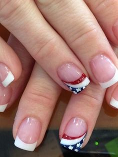 white French tip with American flag accent American Flag Nails, Patriotic Nails Design, Firework Nails, Flag Nails, Patriotic Nails, American Nails, Fourth Of July Nails, Fingernail Designs, 4th Of July Nails