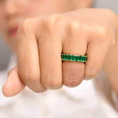 Real emerald eternity band ring gold | Natural 5x3MM 6CTW emerald cut emerald shared prong eternity band ring gold | Green emerald ring gold GEMSTONE DETAILS : ✦ Gemstone : Emerald ✦ Gemstone Type : Natural ✦ Gemstone Size : 5x3 MM ✦ Gemstone Shape : Emerald cut / Octagon cut ✦ Number of Gemstones : 21 ✦ Gemstone Weight : 6 Carats ✦ Gemstone Grade : AAA METAL DETAILS : ✦ Metal : 14K/18K Gold ✦ Metal Color : Yellow / White / Rose Gold ✦ Setting : Shared Prong Setting ✦ Ring Box : Yes SHIPPING DET Fine Jewelry Green Emerald Cut Eternity Band, Emerald Gemstone Eternity Band In Fine Jewelry Style, Green Eternity Band With Prong Setting As Gift, Emerald Cut Eternity Band As Gift, Green Emerald Cut Eternity Band, Green Emerald Eternity Band Fine Jewelry, Gift Emerald Cut Eternity Band With Prong Setting, Emerald Cut Gemstone Eternity Band For Formal Occasions, Emerald Cut Eternity Band With Prong Setting Gift