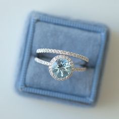 Round Halo Aquamarine ring set, Aquamarine Halo ring, natural aquamari - Giliarto Emerald Cut Aquamarine Ring, Aquamarine Solitaire Ring, Ring Model, Round Halo, Moss Agate Ring, Promise Ring Gift, Aquamarine Engagement Ring, White Diamond Ring, Aquamarine Ring