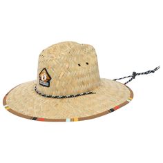 Good Vibrations - Lifeguard Hat with Brown Striped Under Brim by Hang Ten-LIFEGUARD-San Diego Hat Company Adjustable Striped Straw Hat For Vacation, Adjustable Striped Brimmed Straw Hat, Adjustable Striped Straw Sun Hat, Adjustable Striped Brimmed Sun Hat, Adjustable Striped Straw Hat With Curved Brim, Adjustable Striped Sun Hat With Short Brim, Wide Brim Hat Summer, Lifeguard Hat, Sand Collection