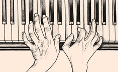 two hands are playing the piano keys