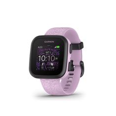 the garmin smart watch is shown in pink