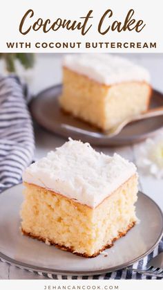 coconut cake with coconut buttercream on a plate