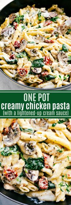 one pot creamy chicken pasta with spinach and tomatoes