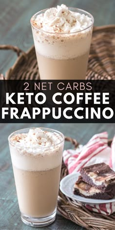 two glasses filled with keto coffee frappuccino on top of a table