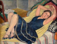 a painting of a woman laying on a bed