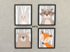 four framed pictures with animals on them