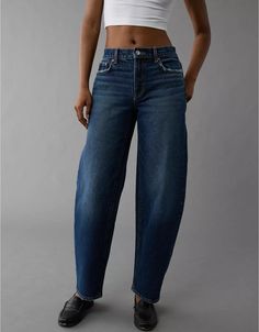 AE Stretch Barrel Jean Hgih Waisted Jeans, American Eagle Jeans For Women, Womens American Eagle Jeans, Barrel Jeans, Ankle Jeans, High Rise Jeans, Wide Leg Jeans, High Waist Jeans, Straight Jeans