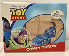 the toy story comfy throw is in its box