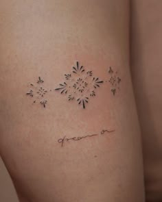 a woman's thigh with a tattoo on it