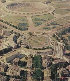 an aerial view of the olympic stadium in london, england taken from over looking the city