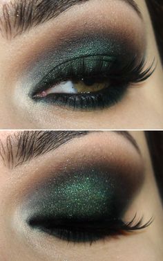 Smokey Eye Makeup Look, Black Eye Makeup, Green Smokey Eye, New Years Eve Makeup, Winter Makeup, Green Eyeshadow, Makeup Tricks