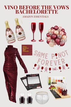 wine and other items are arranged in the shape of a woman's dress