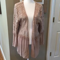 Tasteful Euro Look...Layering Piece Over Boho Dress Listed, Or Naked Skin, Bra, Camisole, Tank, Silk Top, Bandeau, Bikini, Swim, Spa, Gown, Sleep Wear, Sweet Nothing Eclectic & Uniquely Chic Open Drape Front Design Nude Wear-With-Anything Color Variable M-L Appx 40+" Chest, Open Drape Front, Wear With Anything Anytime. Ideas: Swim Cover, Dress Over Jacket, Lingerie, Athleisure Topper, Lounge, Cruise, Be Naked Except For This! Dressing Gown Coachella Stevie Nicks Gypsy Bohemian, Music Fest,M Femi Fitted Open Knit Outerwear For Layering, Cream Bohemian Outerwear For Layering, Spring Fitted Cardigan With Crochet Trim, Bohemian Cream Outerwear For Layering, Casual Lace Trim Outerwear For Fall, Spring Casual Outerwear With Crochet Trim, Beige Open Knit Outerwear For Spring, Spring Bohemian Outerwear With Lace Trim, Bohemian Spring Outerwear With Lace Trim