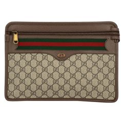 Gucci Ophidia Gg Supreme Large Clutch/ Pouch Is A Beautiful Brown Clutch From Gucci Made Of ‘Gg Supreme’ Canvas And Trimmed With Leather. It Features Zip Fastening And Is Decorated With A Printed Logo Pattern And The Brand’s Signature ‘Web’ Stripe In Green, Red And Green. Gucci Ophidia Gg Supreme Large Clutch/ Pouch Unisex Can Be Used As A Clutch Or Pouch Beige/ Ebony Gg Supreme Canvas Brown Leather Trim Green/ Red Web Zip Fastening Beige Canvas Lining Wrist Strap Slip Pocket And 6 Card Slots In Luxury Brown Pouch Wallet, Designer Brown Pouch With Dust Bag, Designer Brown Pouch With Dust Bag Included, Designer Beige Rectangular Pouch, Designer Brown Pouch For Daily Use, Luxury Brown Clutch, Luxury Gucci Rectangular Clutch, Luxury Beige Pouch Wallet, Gucci Beige Wallet