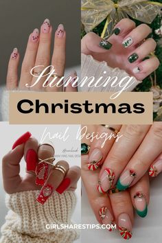 Dive into the festive spirit with our collection of 50+ cute Christmas nails designs! Featuring a variety of lengths—short square to long almond—and techniques like dip powder and gel polish, there's an idea here for every style lover. Get inspired by rich colors including white, green, black, blue, dark burgundy and bright red alongside playful patterns like candy canes, hats, and holly berries! These trendy DIY easy nail arts are perfect for holiday parties or romantic date nights! Cute Christmas Nail Ideas, Christmas Nails Designs, Christmas Nail Ideas, Long Almond, Trendy Diy, Cute Christmas Nails, Holiday Glam, Dark Burgundy, Romantic Date