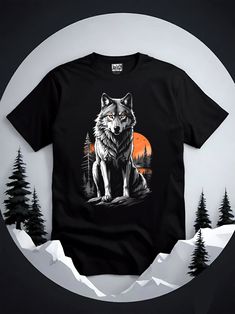 a black t - shirt with an image of a wolf sitting on top of it