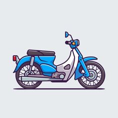 a blue and white scooter on a gray background