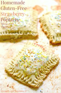 homemade gluten - free strawberry pop tarts with white frosting and sprinkles