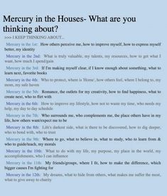 a page from a book with the words'mercuy in the houses - what are you thinking about? '