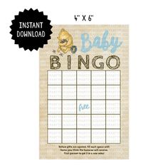 a printable baby shower game with the words,'baby bingo'and an image of