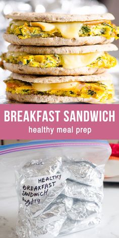 an image of breakfast sandwiches with text overlay that reads, breakfast sandwich healthy meal prep