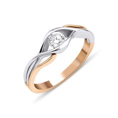 a white and yellow gold ring with a diamond in the center, on a white background