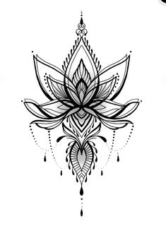 a black and white drawing of a lotus flower