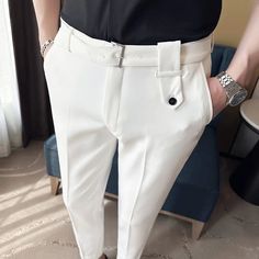 SPECIFICATIONS Material: Polyester Applicable Season: Spring and Autumn Style: Smart Casual Applicable Scene: Daily Front Style: Flat Pant Closure Type: Zipper Fly Gender: MEN Item Type: Suit Pants