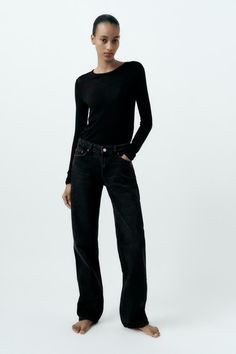 TRF LOW RISE STRAIGHT CUT JEANS - Black | ZARA United States Zara High Rise Flare Jeans For Fall, Zara Straight Leg Jeans For Fall, Zara Jeans Relaxed Fit Straight Leg, Zara Wide Leg Jeans For Fall, Chic Zara Wide Leg Jeans, Chic Wide Leg Zara Jeans, Zara Pants With Five Pockets For Fall, Trendy Zara Jeans, Trendy Zara Flare Jeans For Fall