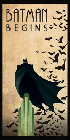 a batman poster with bats flying over it