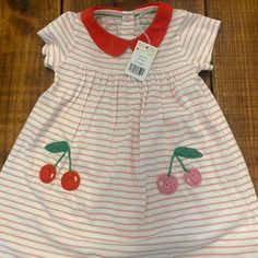 Baby Boden Nwt 2-3y Cherry Dress Cute Red Dress For Play, Playful White Cotton Dress, Playful Red Dresses For Play, Red Cotton Dress For Play, Red Cotton Dress For Playdate, Red Cotton Casual Dress, Sweet Red Short Sleeve Dress, Red Fitted Dress For Playdate, Cute White Dress For Playtime