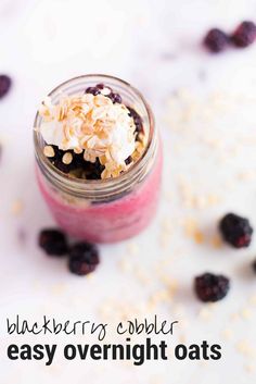 blueberry cobbler overnight oats in a mason jar