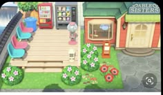 an animal crossing the street in front of a vending kiosk and soda machine