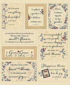 cross stitch pattern with verses and sayings on the front, in different colors