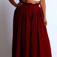 Beautiful Palazzo Pant 100% Polyester **Olive Pant Listed To Show Wide Leg And Rear Chic High-waisted Burgundy Bottoms, Solid Color Wide Leg Bottoms For Date Night, Chic Burgundy Bottoms For Spring, Burgundy Bottoms For Summer Party, Elegant Burgundy Bottoms For Summer, Chic Burgundy High-waisted Pants, Elegant High Waist Burgundy Bottoms, Olive Pants, Palazzo Pant