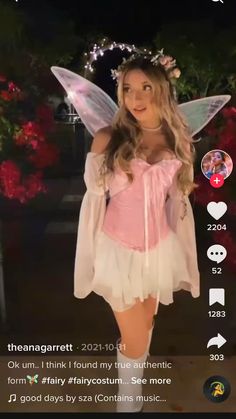 a girl in a fairy costume is on her cell phone with the caption's message