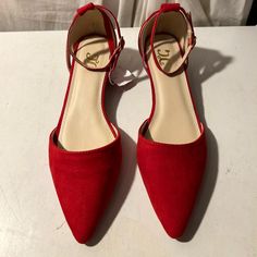 Journey Collection Red Faux Suede Low 1/2 “ Wedge Heels & Ankle Strap Size 7.5 Nwt Red Ankle Strap Flats, Strappy High Heels Sandals, Strappy Sandals Flat, Ankle Shoes, Strappy High Heels, Buckle Sandals, Womens Slides, White Sandals, Blue Sandals